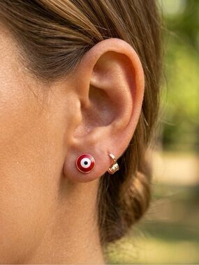 18k Gold Plated Red Evil Eye Stud Minimalist Earrings Dainty Jewelry
